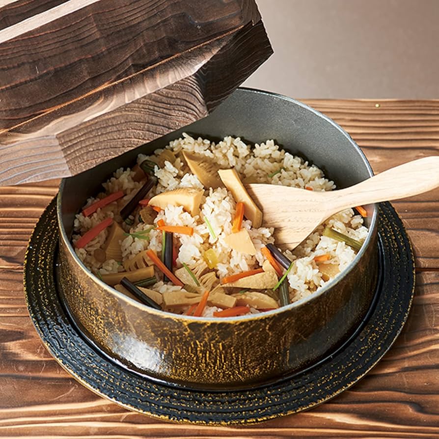 【在庫処分】砺波商店 ごはん釜 釜飯 カマドセット 黒アメ釉 1合 アルミ製 日 1.5合釜飯丸カマドセット | 砺波商店